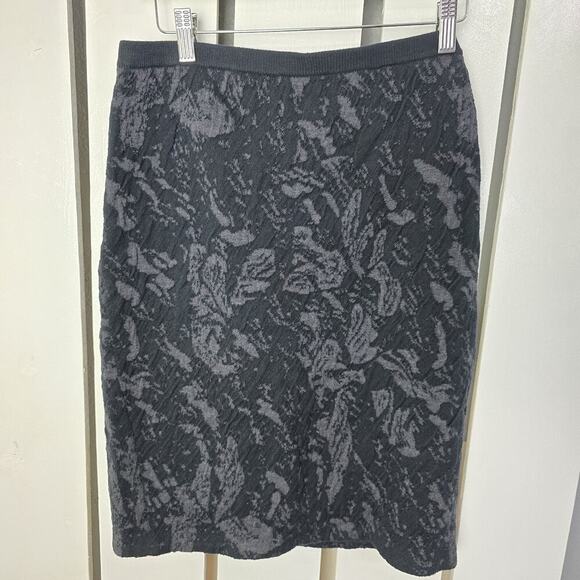 Eileen Fisher Pull On Wool Blend Knit High Waist Textured Knee Skirt M Career - Picture 1 of 7